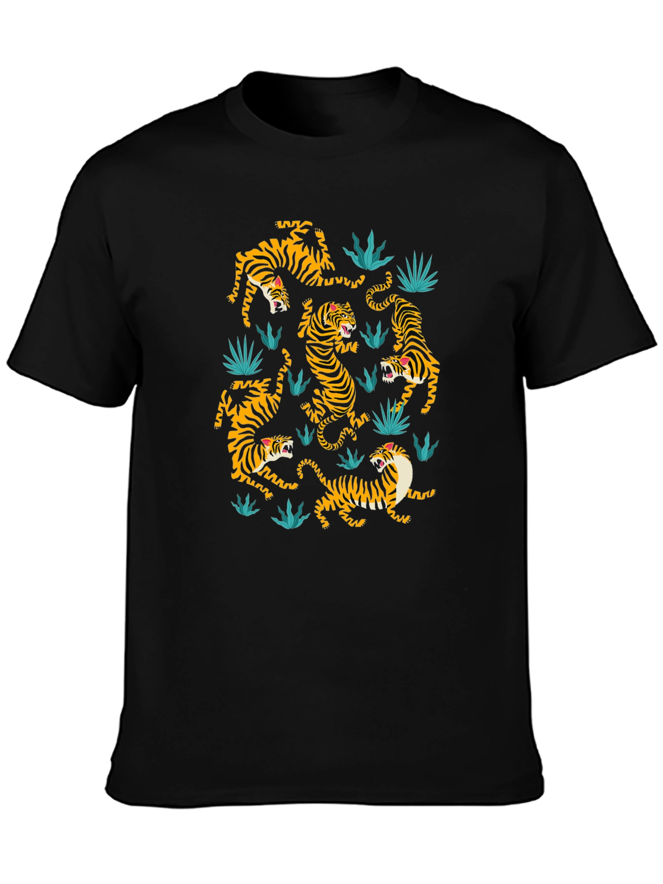 Tiger Pattern Graphic Print Black T-shirt