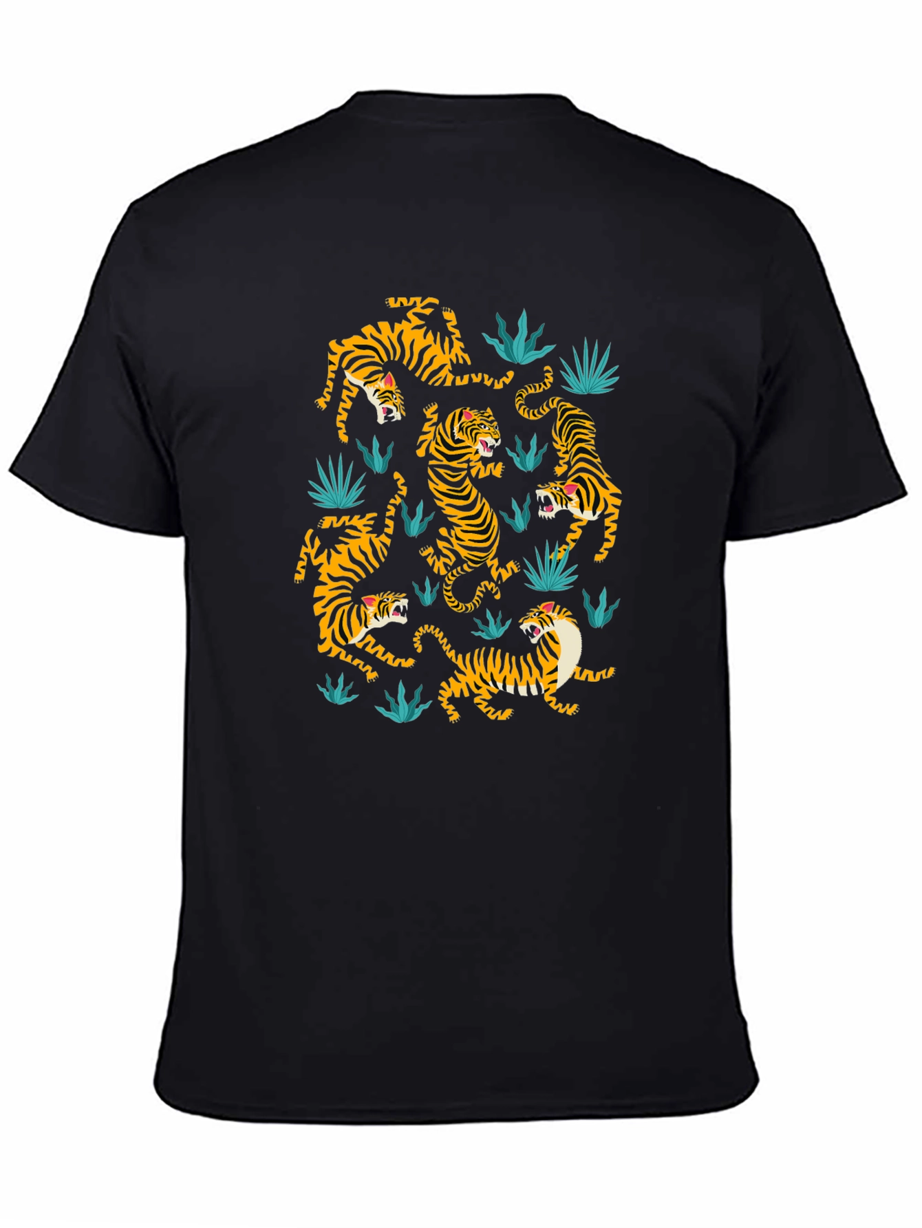 Tiger Pattern Graphic Print Black T-shirt
