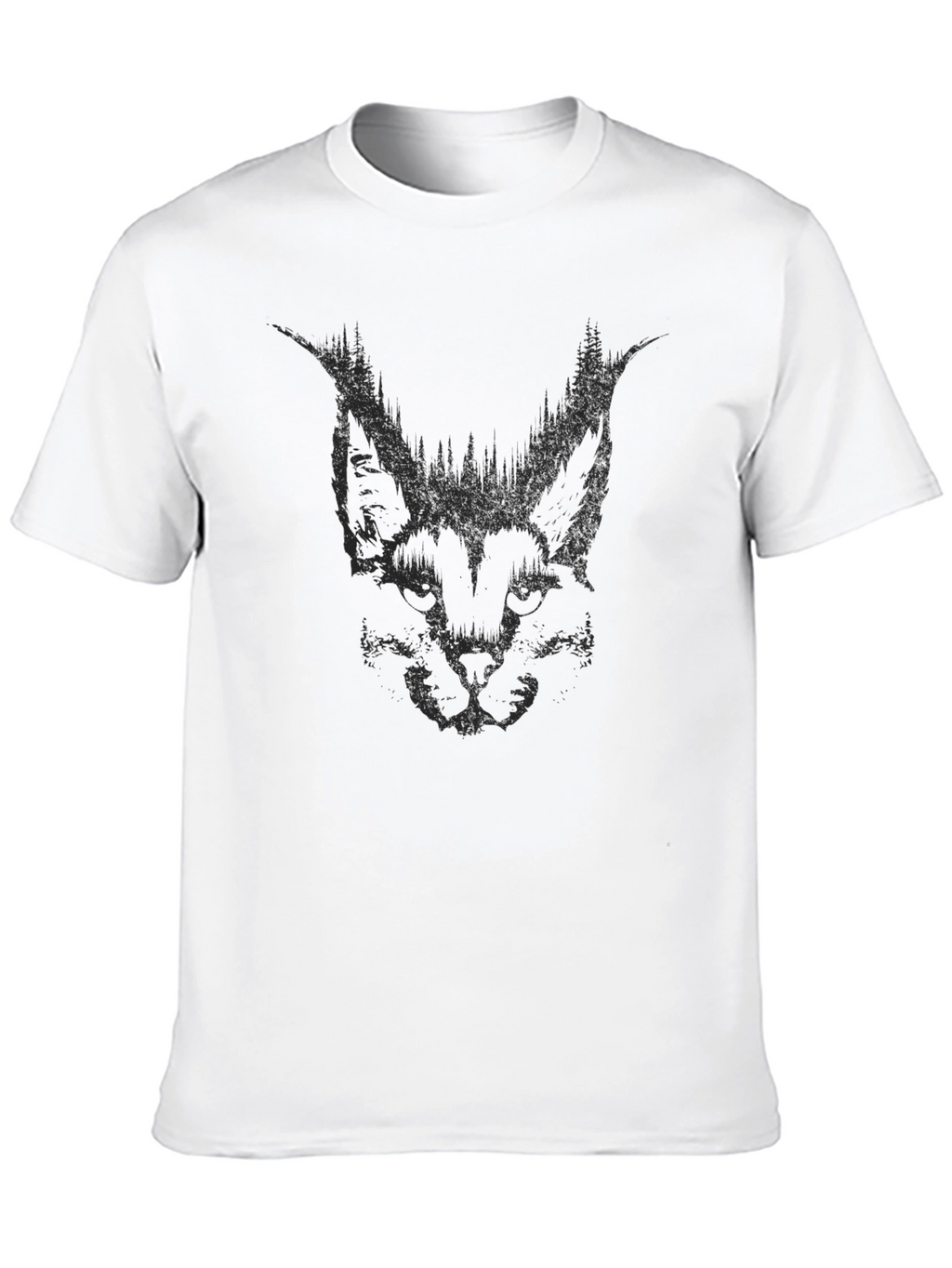 Mens Black Graphic Tee - Abstract Cat Design