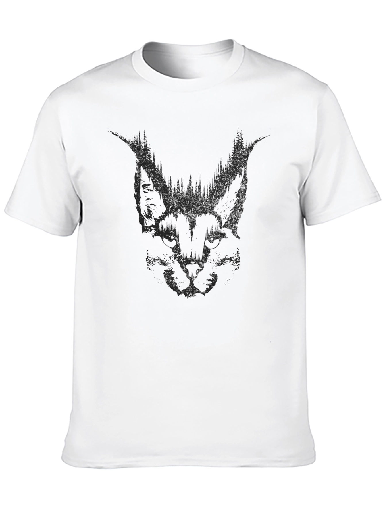 Mens Black Graphic Tee - Abstract Cat Design