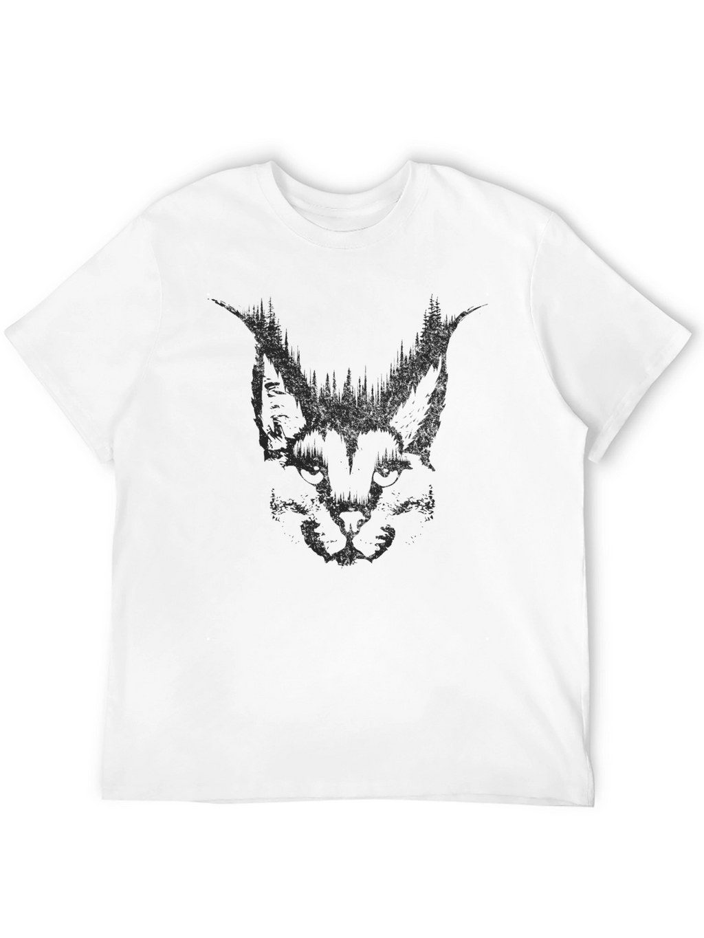 Mens Black Graphic Tee - Abstract Cat Design