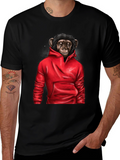 Chimpanzee in Hoodie Graphic Tee - Black T-Shirt