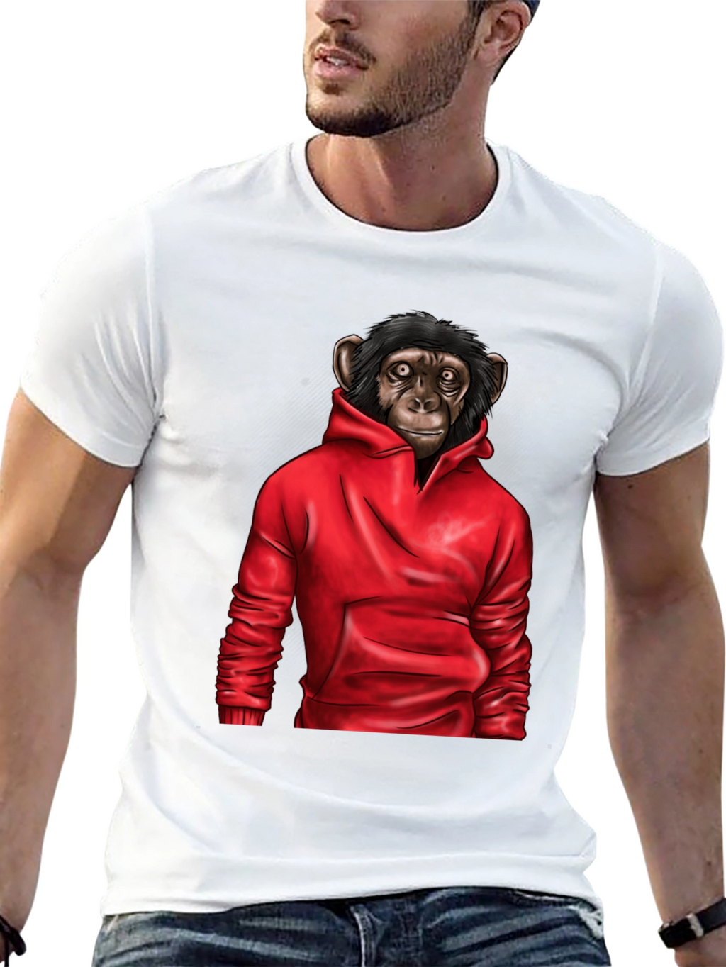 Chimpanzee in Hoodie Graphic Tee - Black T-Shirt