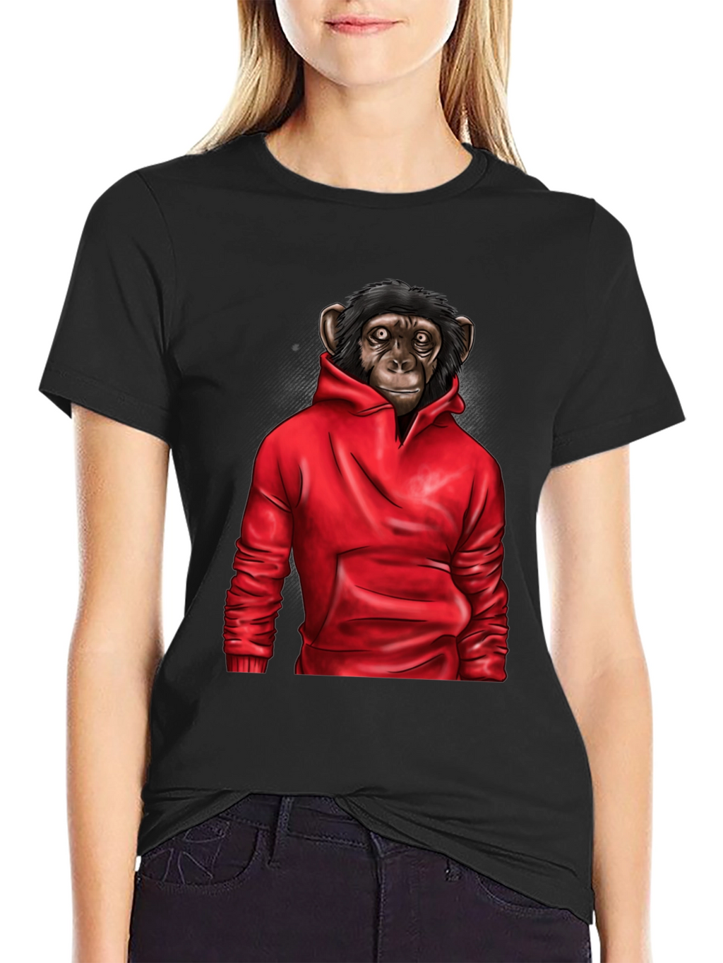 Chimpanzee in Hoodie Graphic Tee - Black T-Shirt