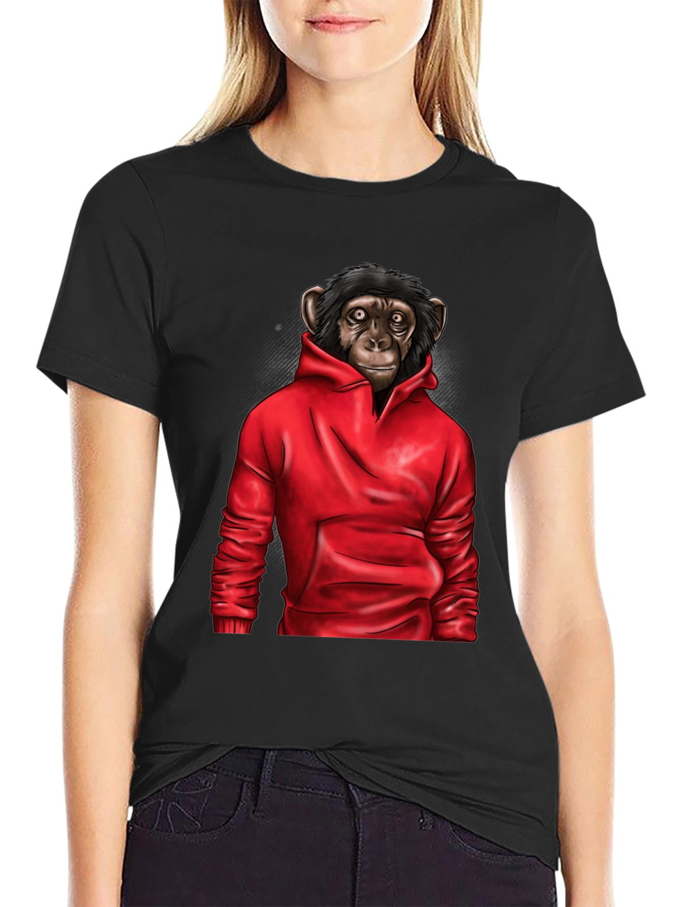 Chimpanzee in Hoodie Graphic Tee - Black T-Shirt