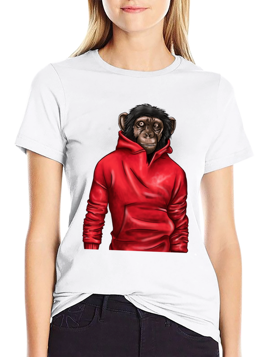 Chimpanzee in Hoodie Graphic Tee - Black T-Shirt