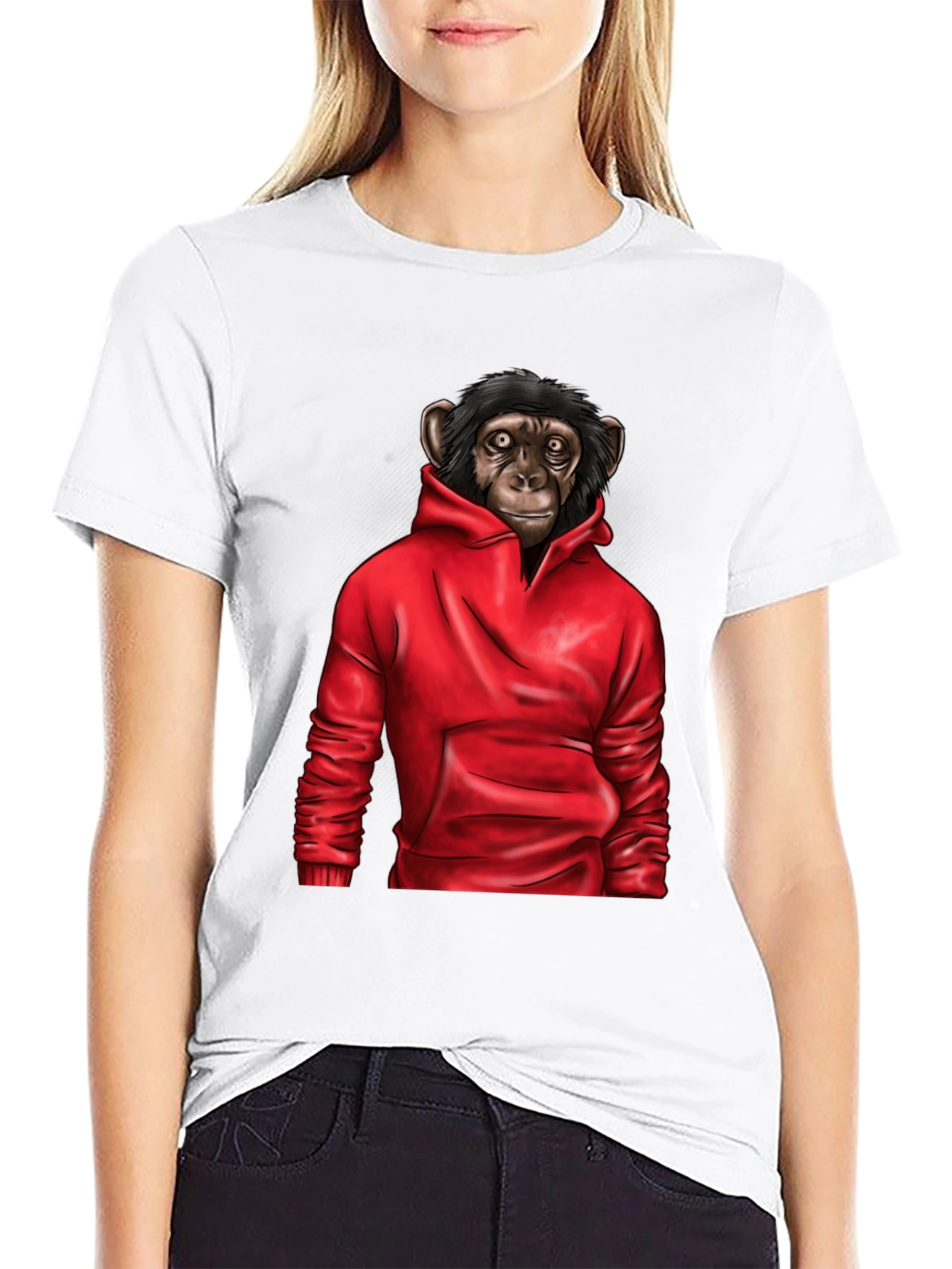 Chimpanzee in Hoodie Graphic Tee - Black T-Shirt