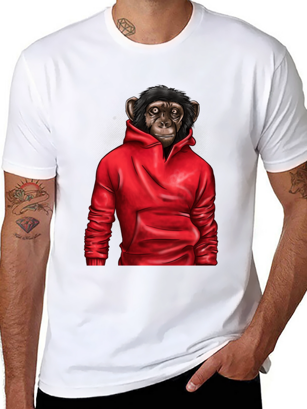 Chimpanzee in Hoodie Graphic Tee - Black T-Shirt