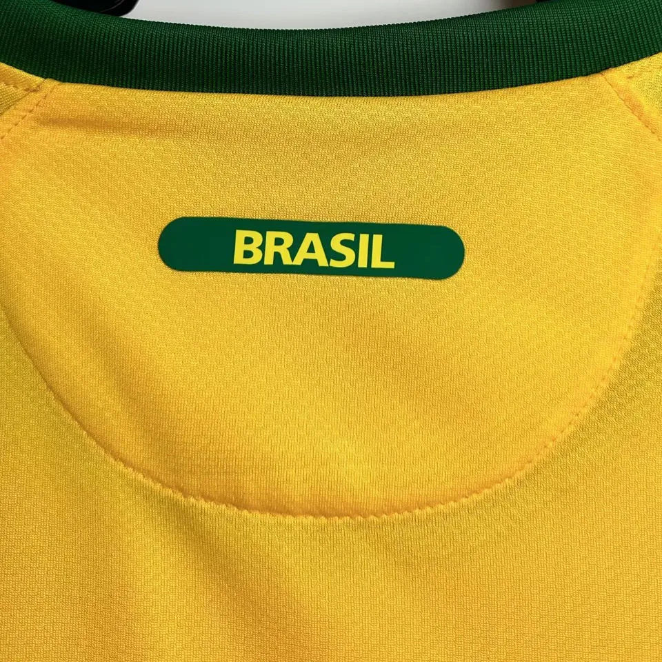 2010 Brazil Home Yellow Retro Soccer Jersey Detail 2