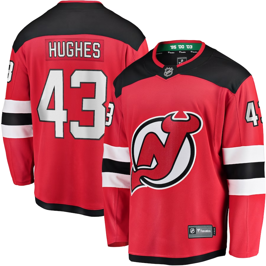 Men's New Jerseys Devils Jack Hughes #43 Red Player Game Jerseys