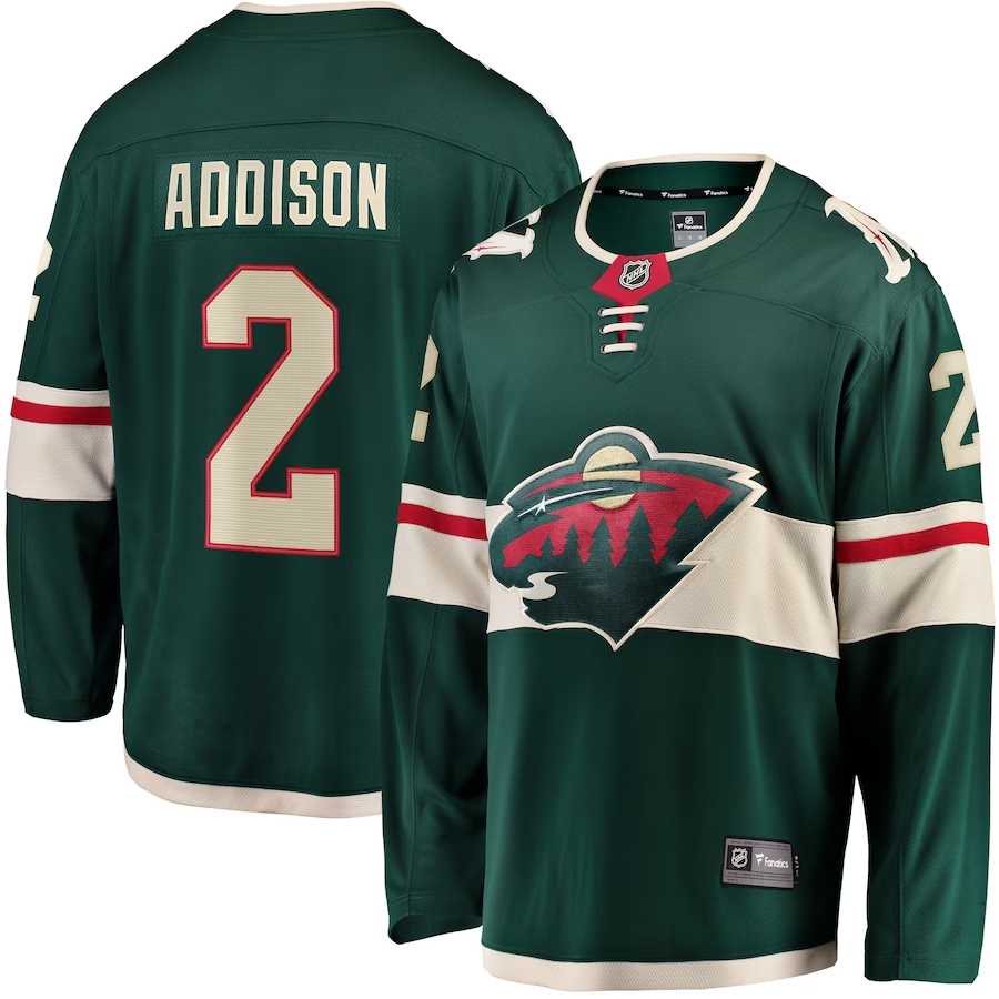 Men's Minnesota Wild Calen Addison #2 Green Home Breakaway Player Jerseys