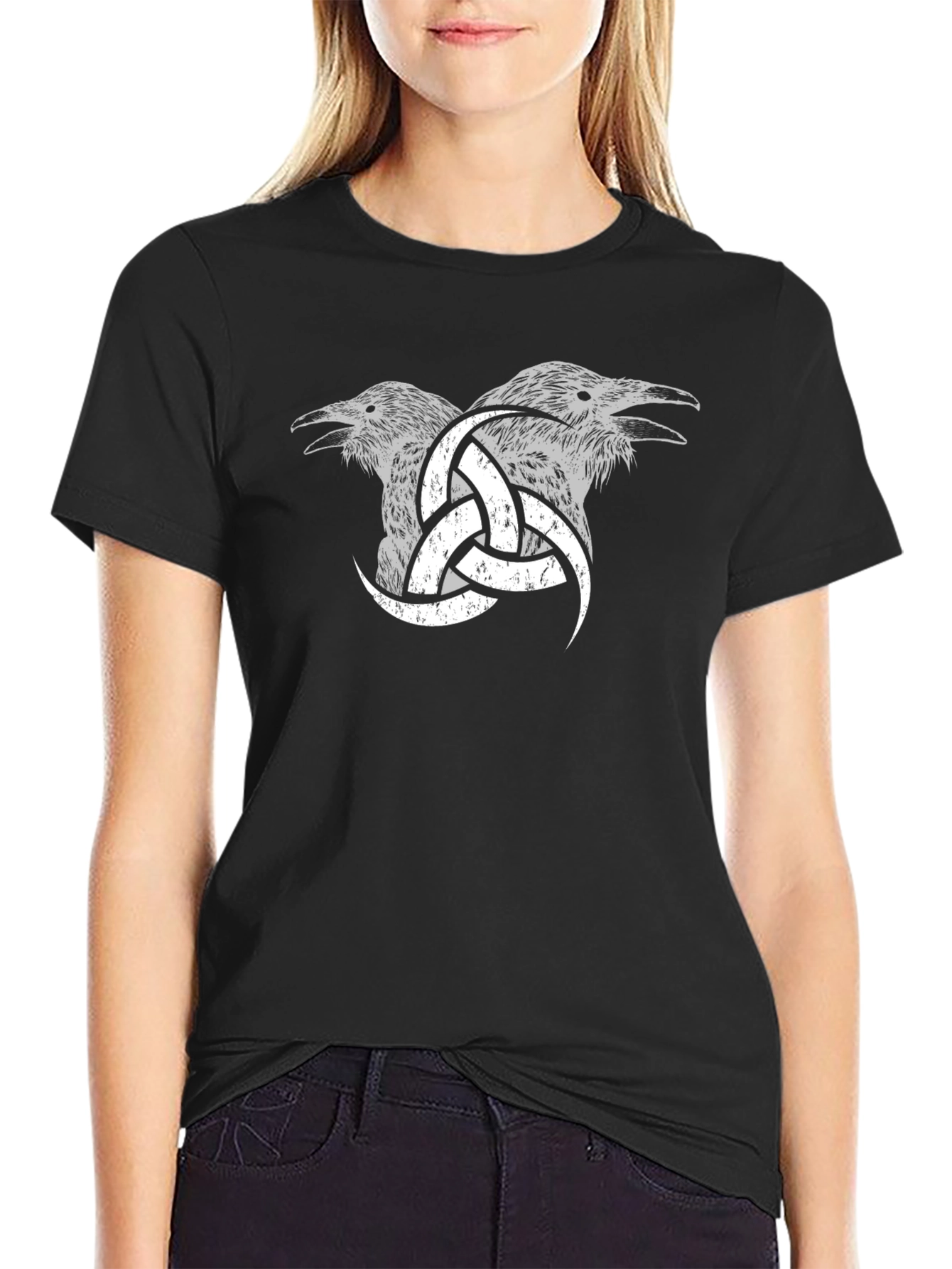Raven & Valknut Graphic Tee - Viking Norse Mythology Shirt
