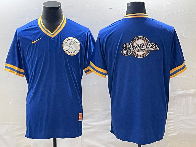 Men's Milwaukee Brewers Blue Road Cooperstown Collection Team Jerseys