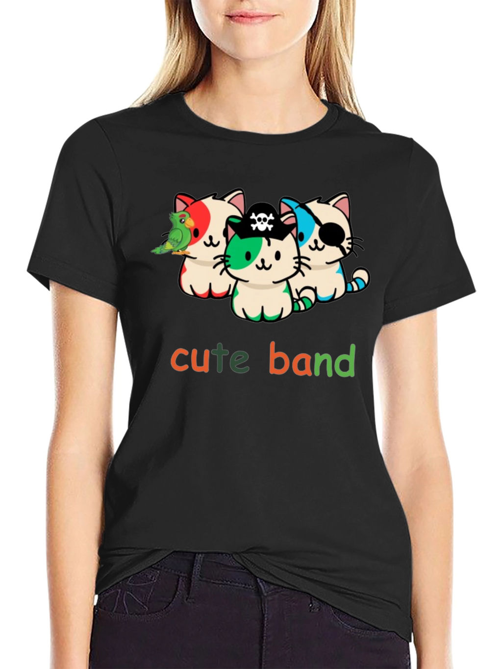 Cute Pirate Cat Band Graphic T-Shirt