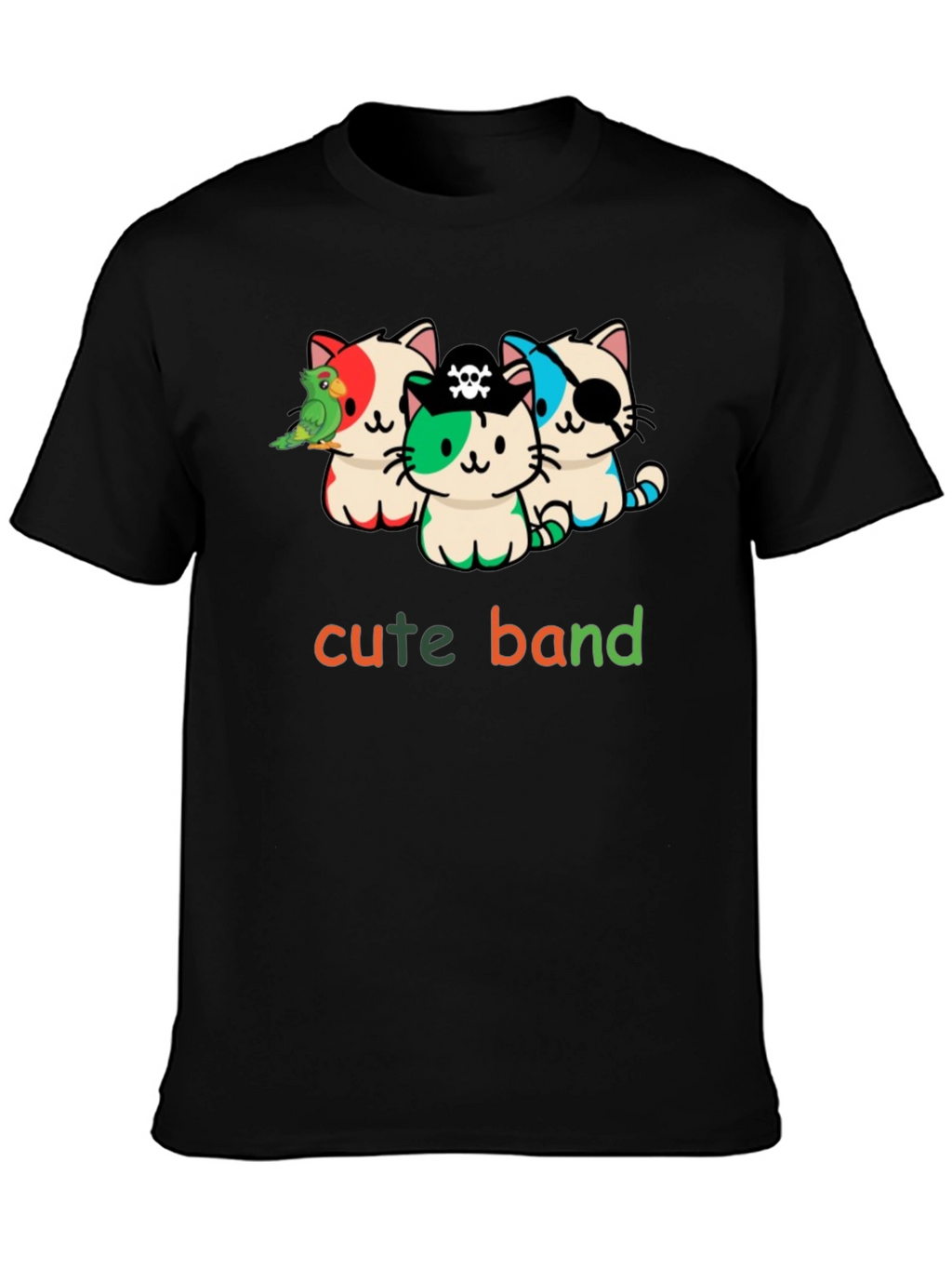 Cute Pirate Cat Band Graphic T-Shirt