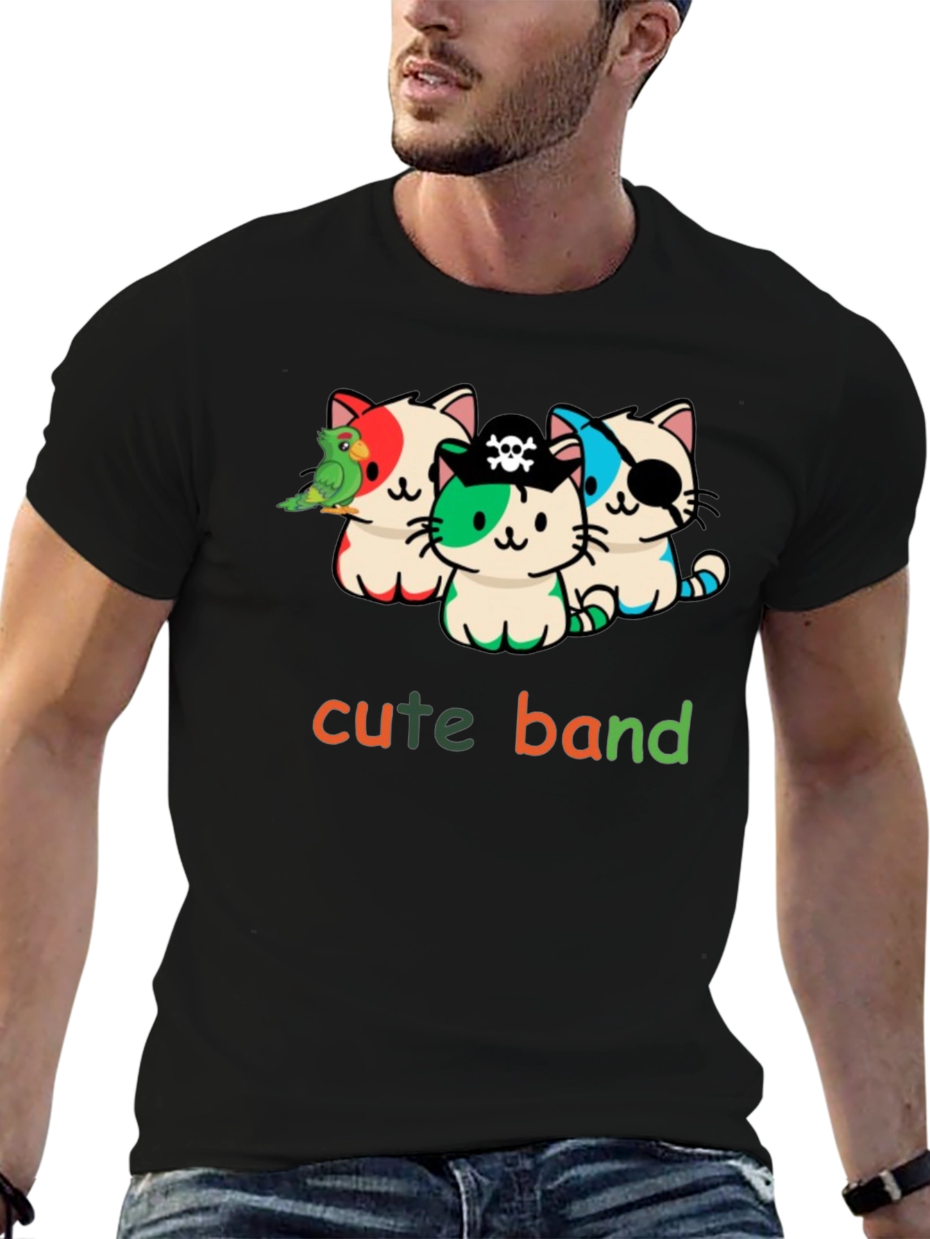 Cute Pirate Cat Band Graphic T-Shirt