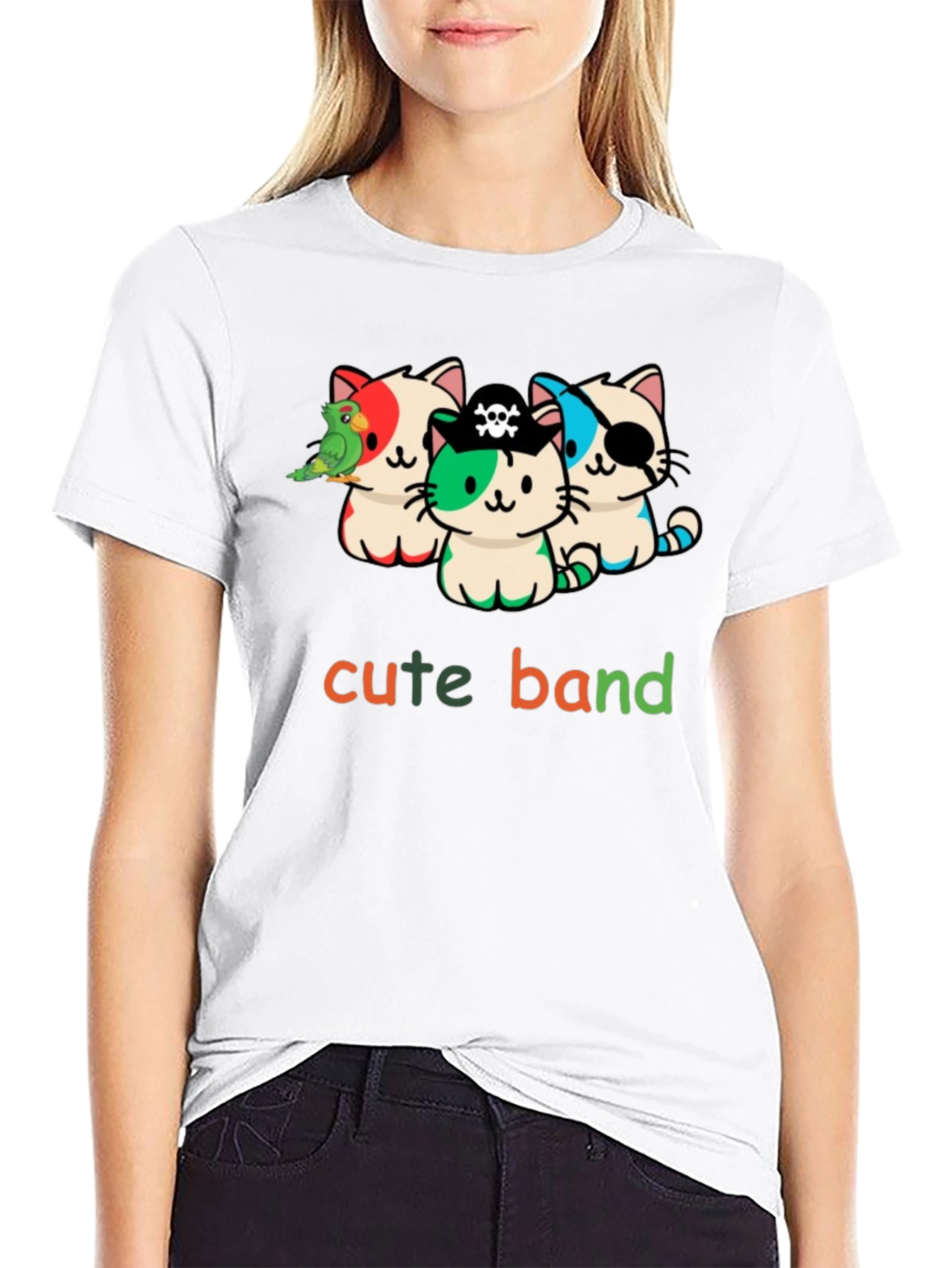 Cute Pirate Cat Band Graphic T-Shirt