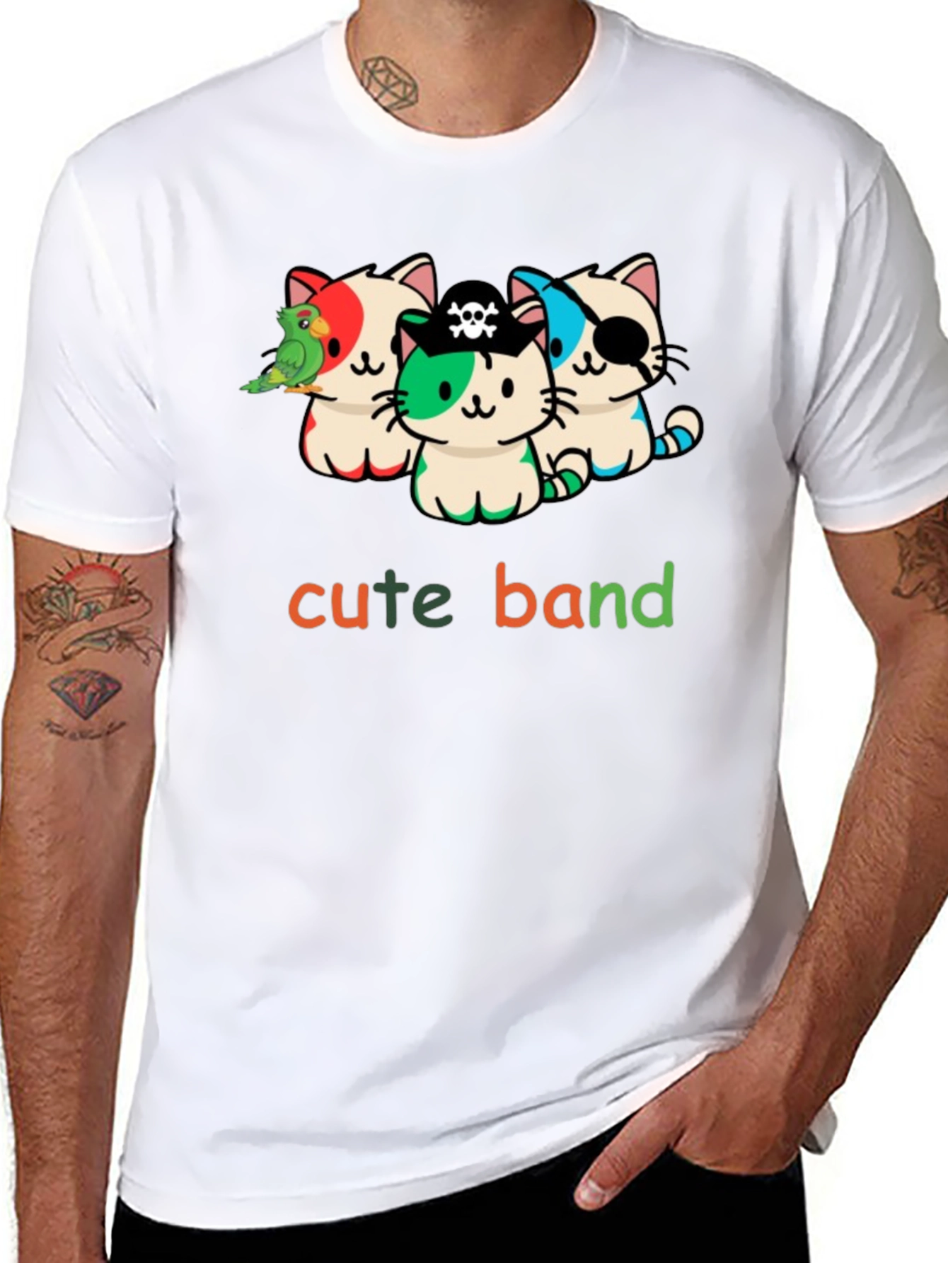 Cute Pirate Cat Band Graphic T-Shirt