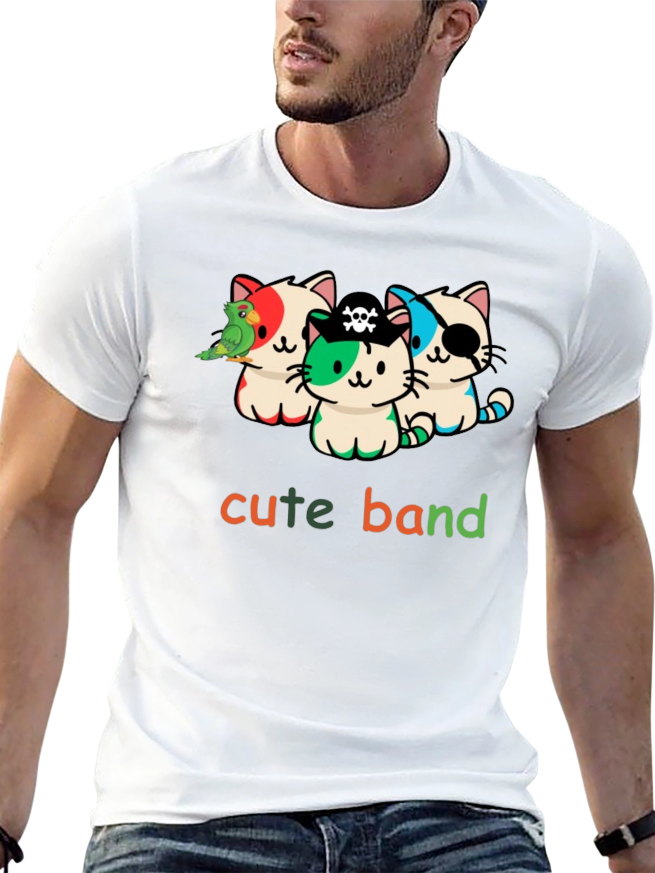 Cute Pirate Cat Band Graphic T-Shirt