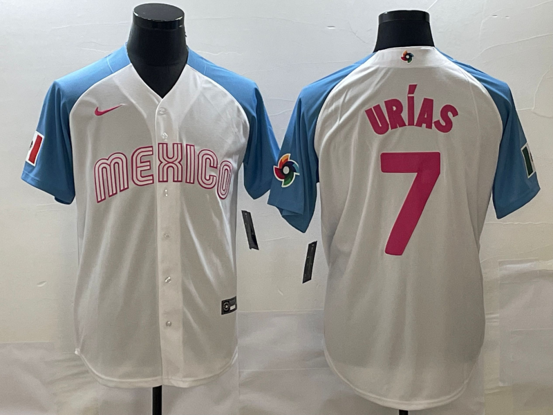 Men's 2023 World Baseball Classic #7 Julio Urias Mexico Jerseys White