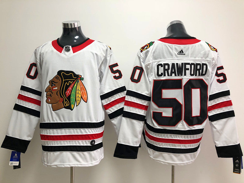 Men's Chicago Blackhawks Corey Crawford #50 White Breakaway Player Jerseys