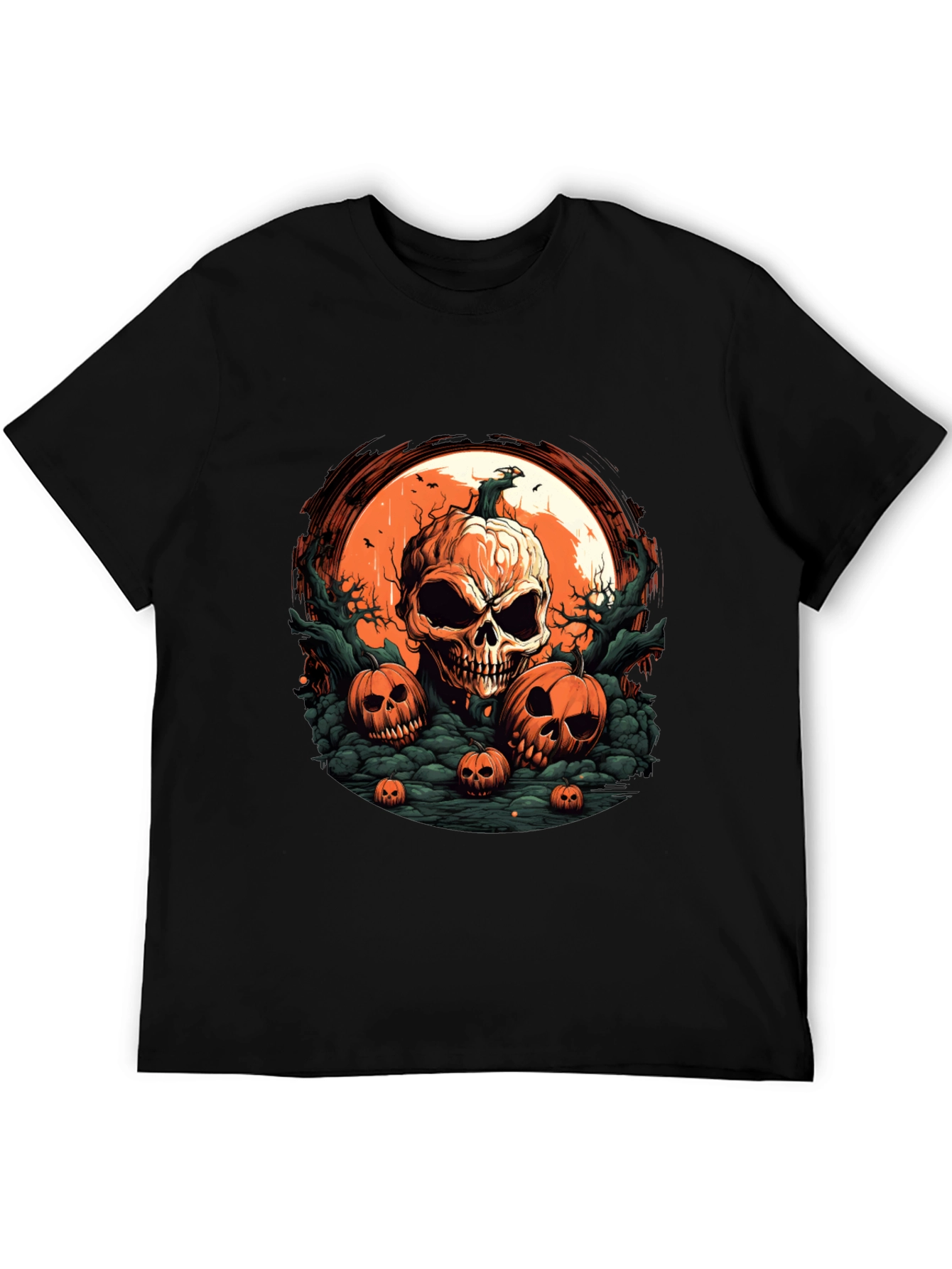 Halloween Skull Pumpkin Graphic T-Shirt