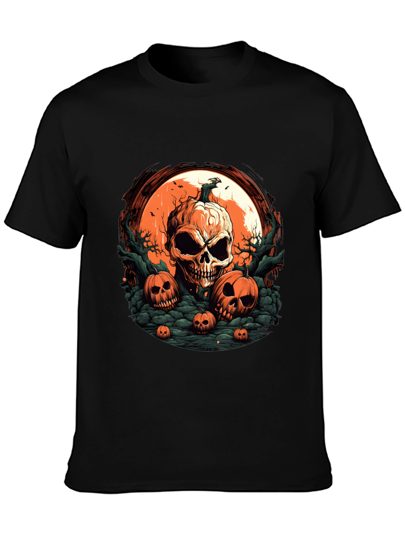 Halloween Skull Pumpkin Graphic T-Shirt
