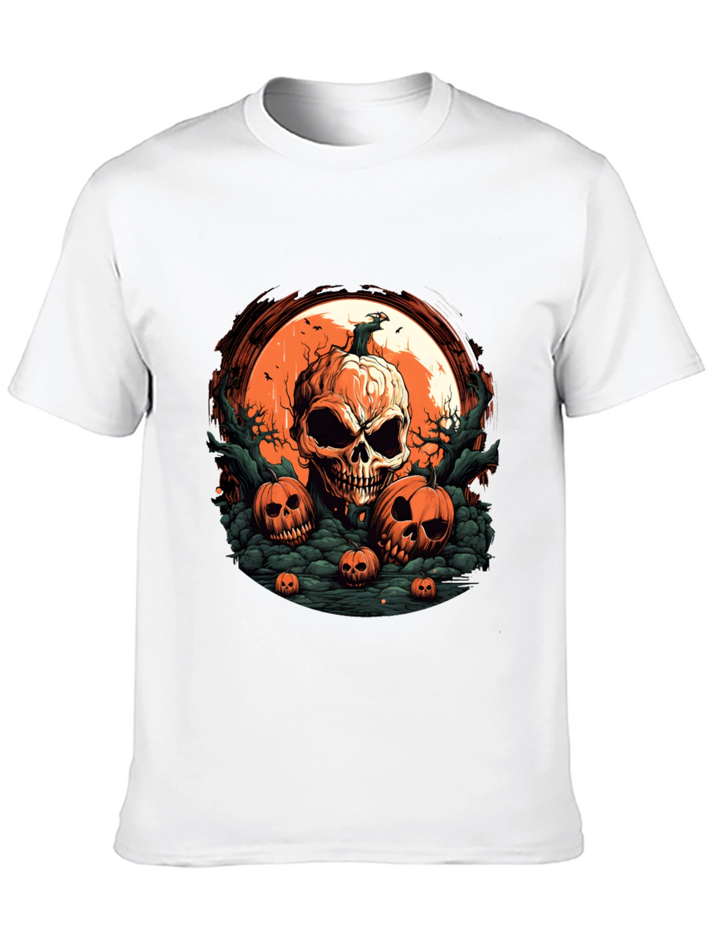 Halloween Skull Pumpkin Graphic T-Shirt