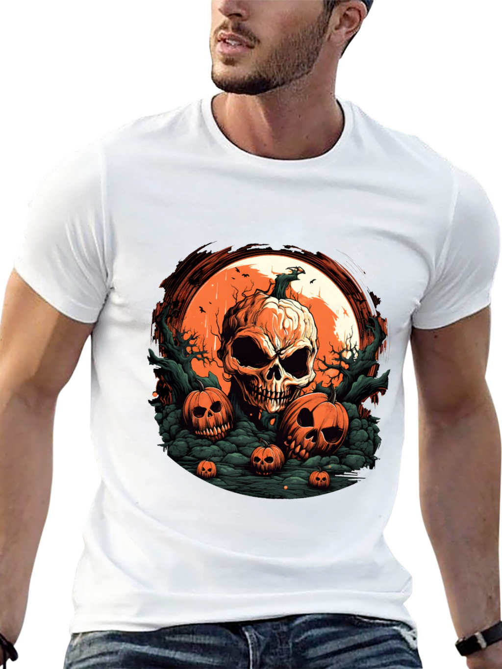 Halloween Skull Pumpkin Graphic T-Shirt