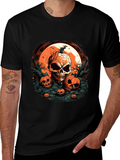 Halloween Skull Pumpkin Graphic T-Shirt