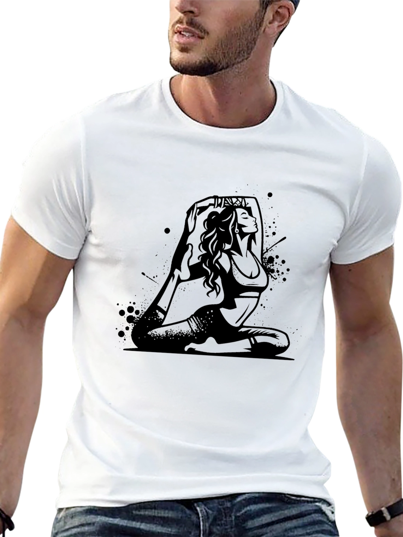 Yoga Pose Graphic Print Tee - Black