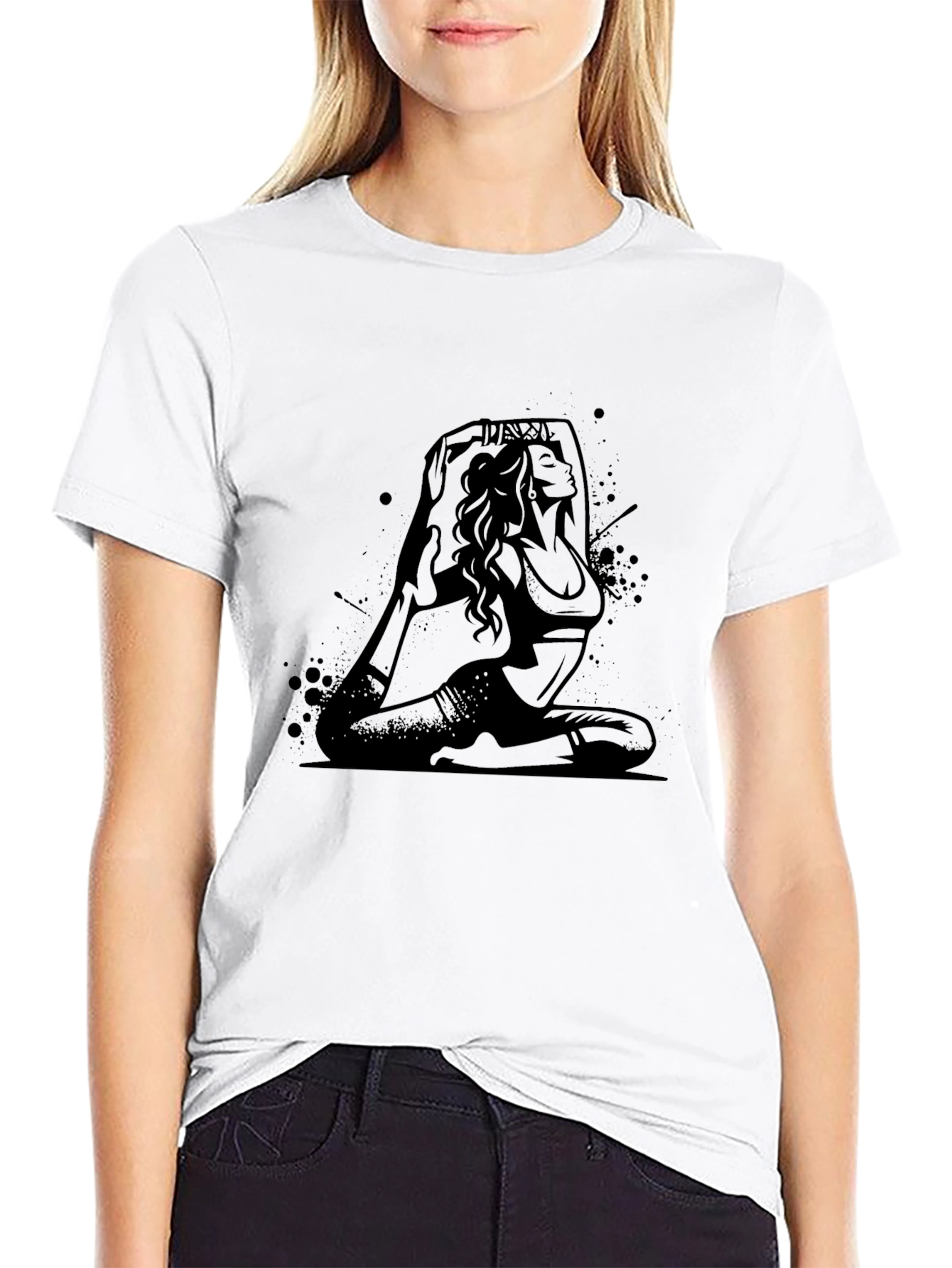 Yoga Pose Graphic Print Tee - Black