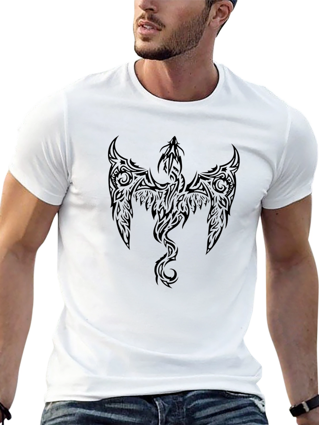 Mens Black Tribal Phoenix Graphic Tee