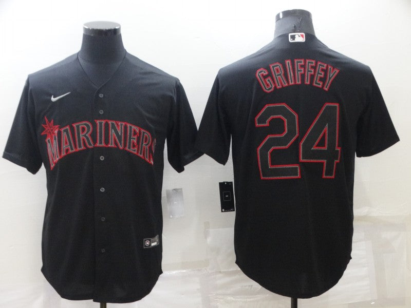 Men's Seattle Mariners Ken Griffey Jr. #24 Black Replica Baseball Jerseys