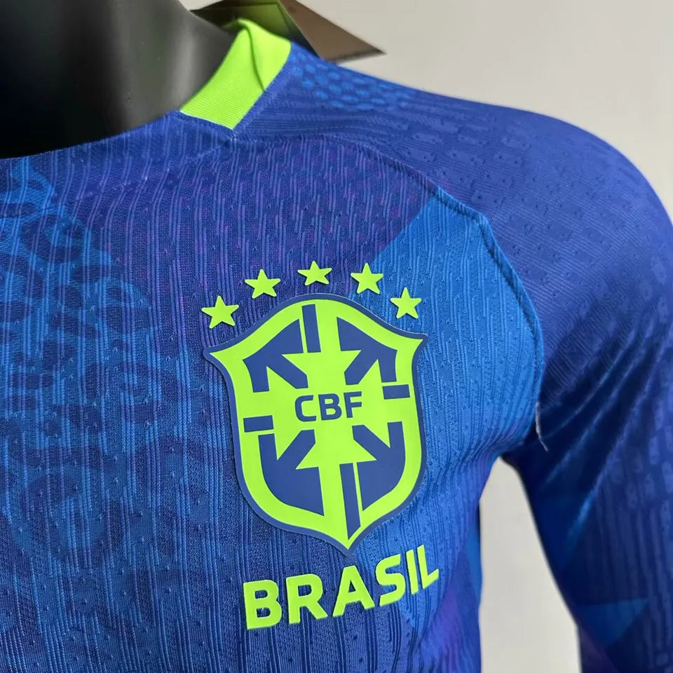 2025/26 Brazil Away Blue Player Version Long Sleeve Soccer Jersey Detail 2