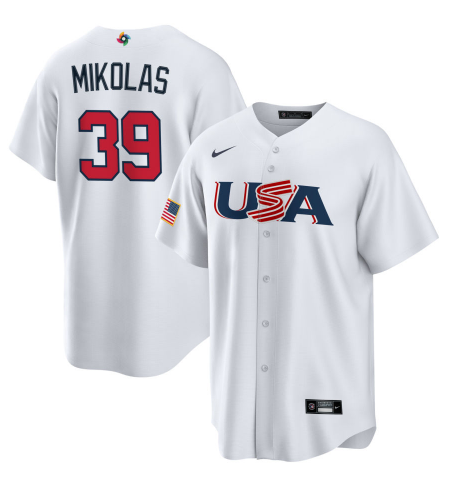 Men's 2023 World Baseball Classic #39 Miles Mikolas USA White Jerseys