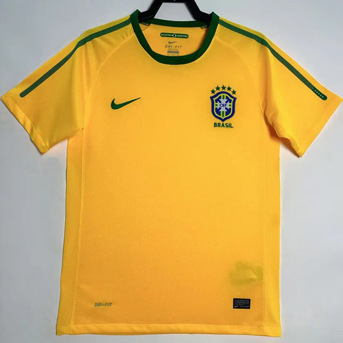 2010 Brazil Home Yellow Retro Soccer Jersey Front