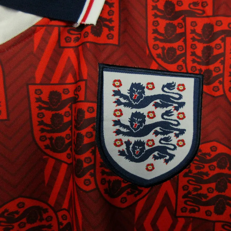 1994 England Away Red Retro Soccer Jersey Detail 2