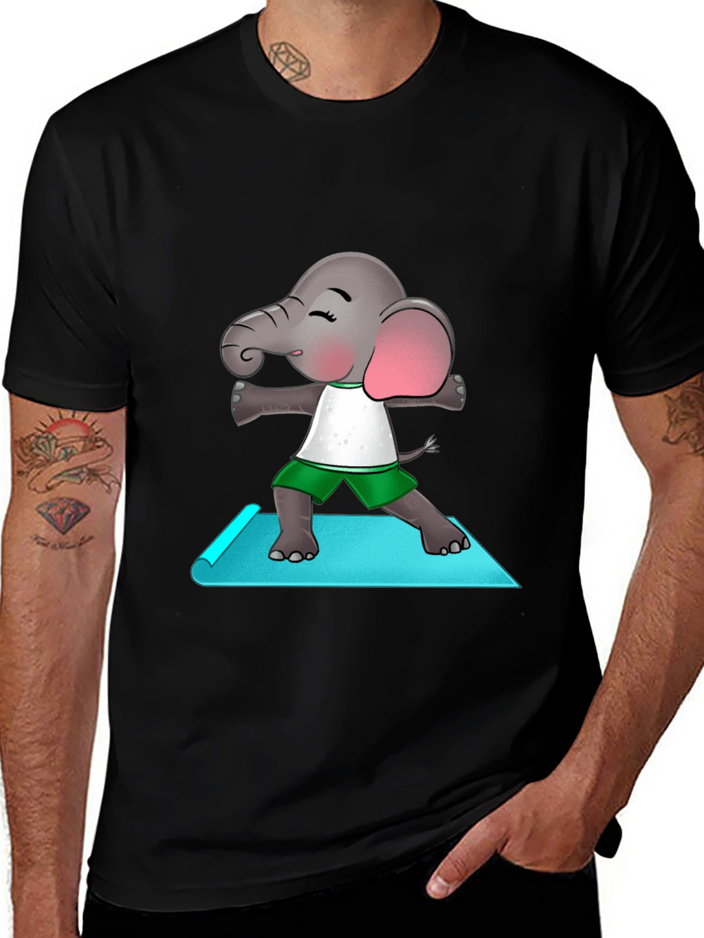 Yoga Elephant Mens Black T-Shirt