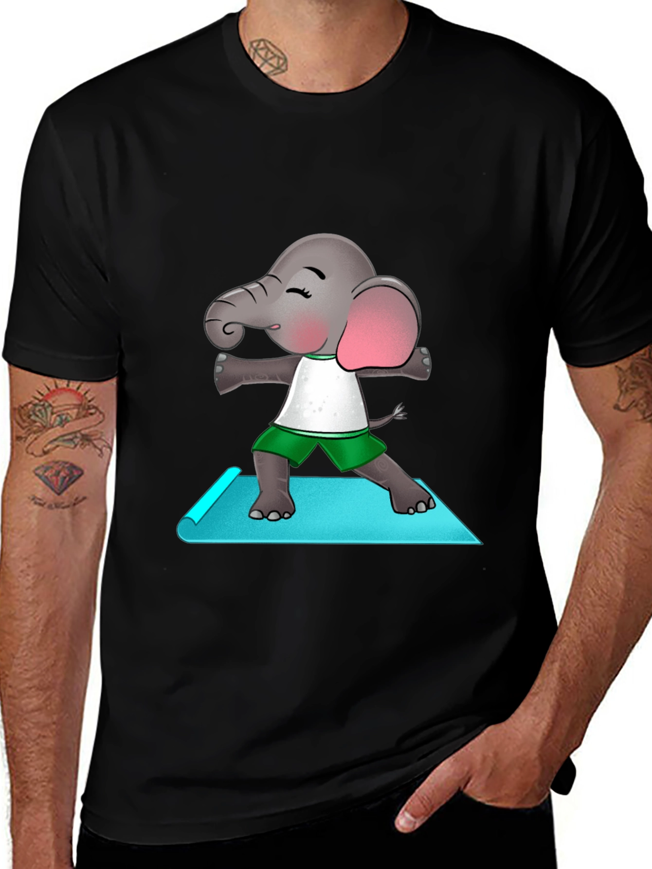 Yoga Elephant Mens Black T-Shirt