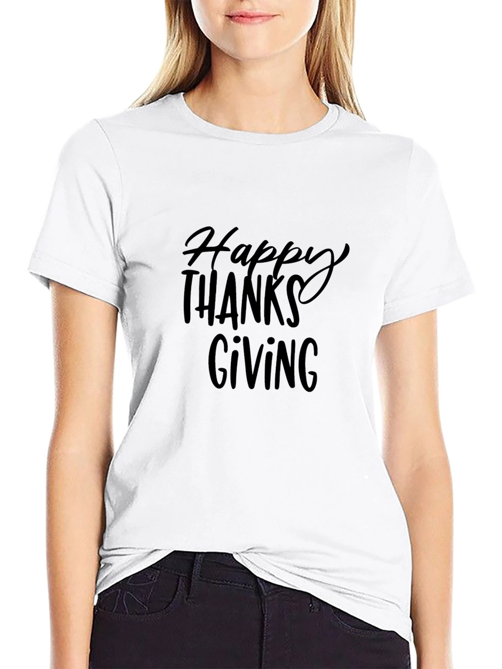 Happy Thanksgiving Graphic Tee - Black Short Sleeve
