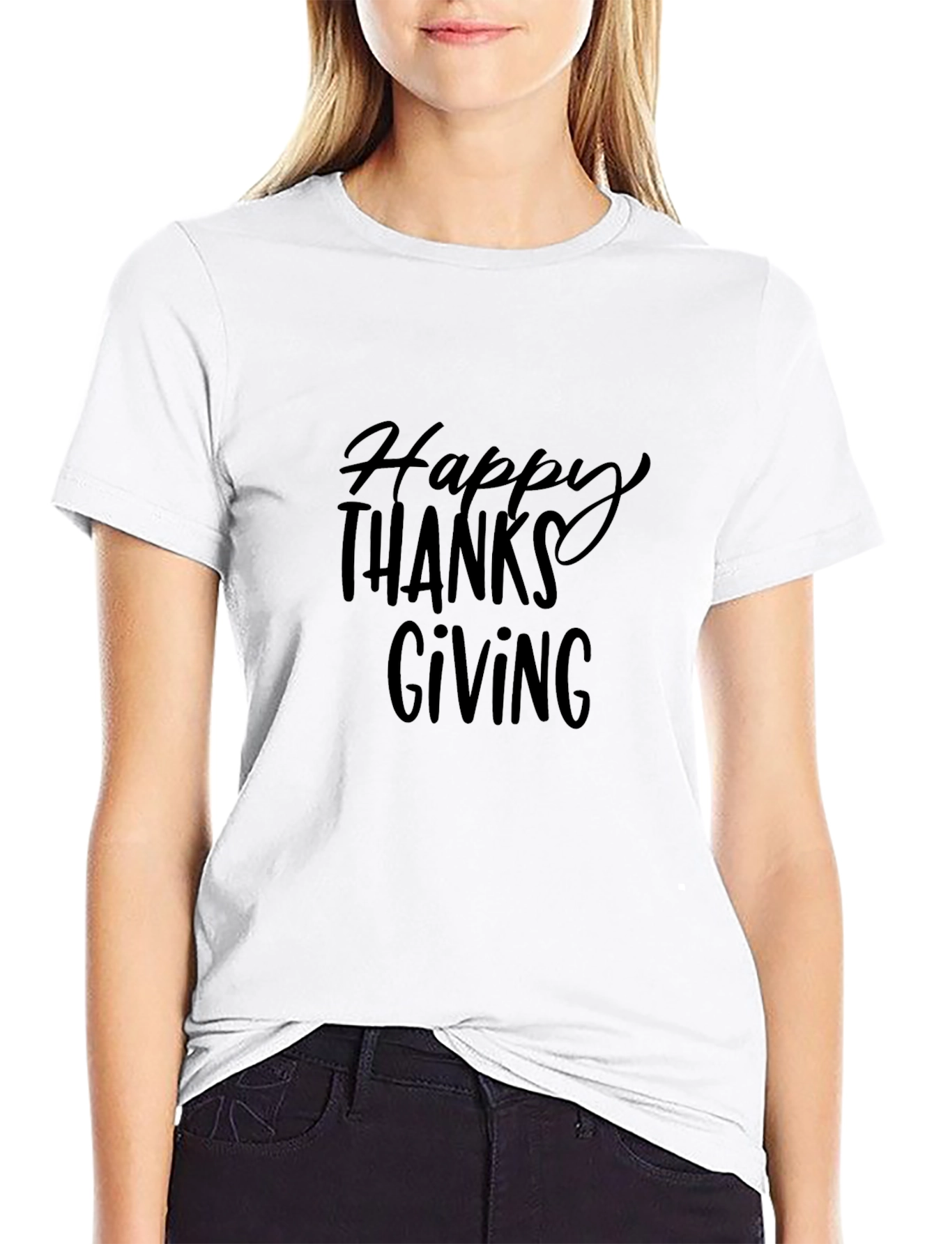 Happy Thanksgiving Graphic Tee - Black Short Sleeve