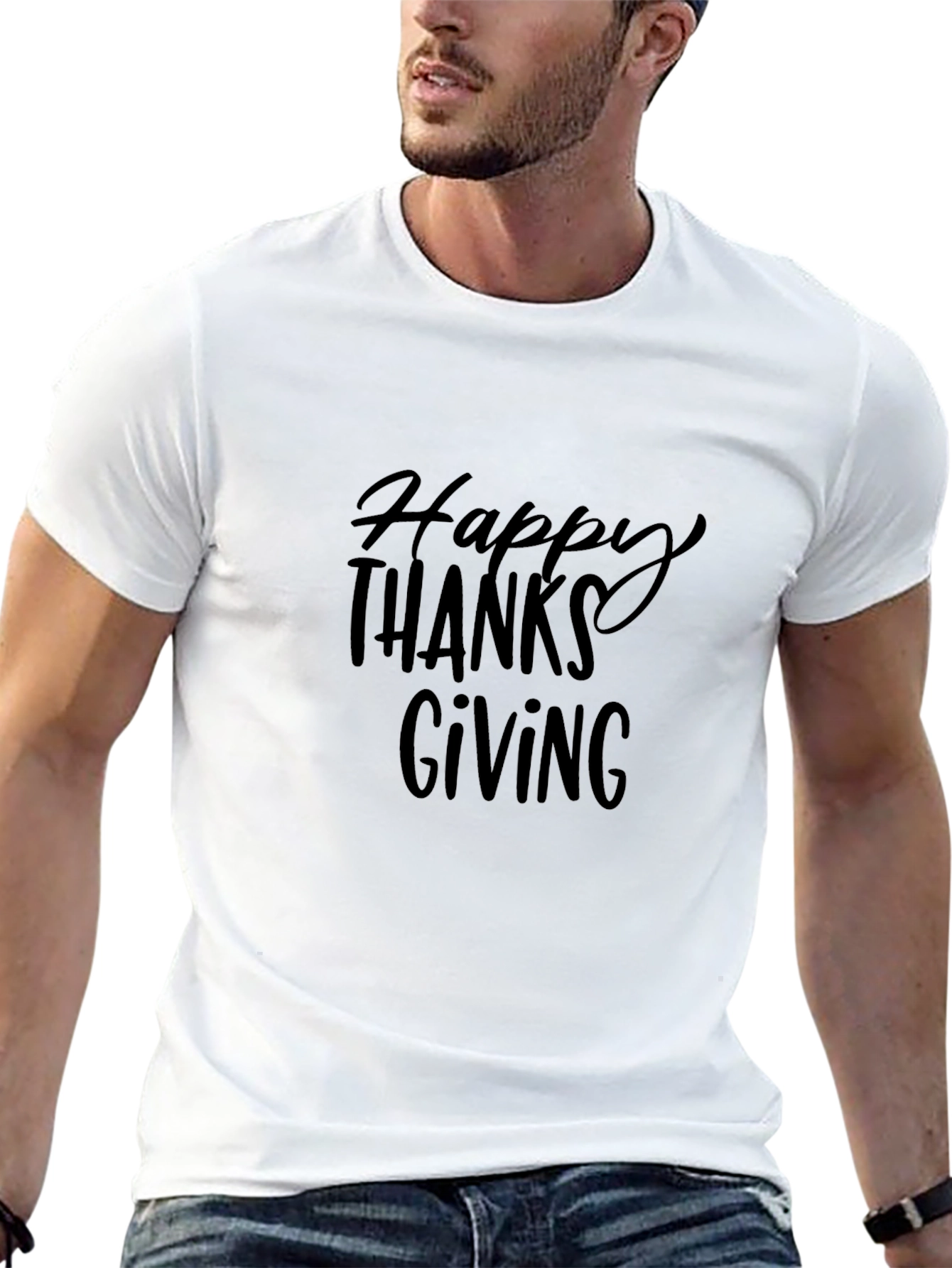 Happy Thanksgiving Graphic Tee - Black Short Sleeve
