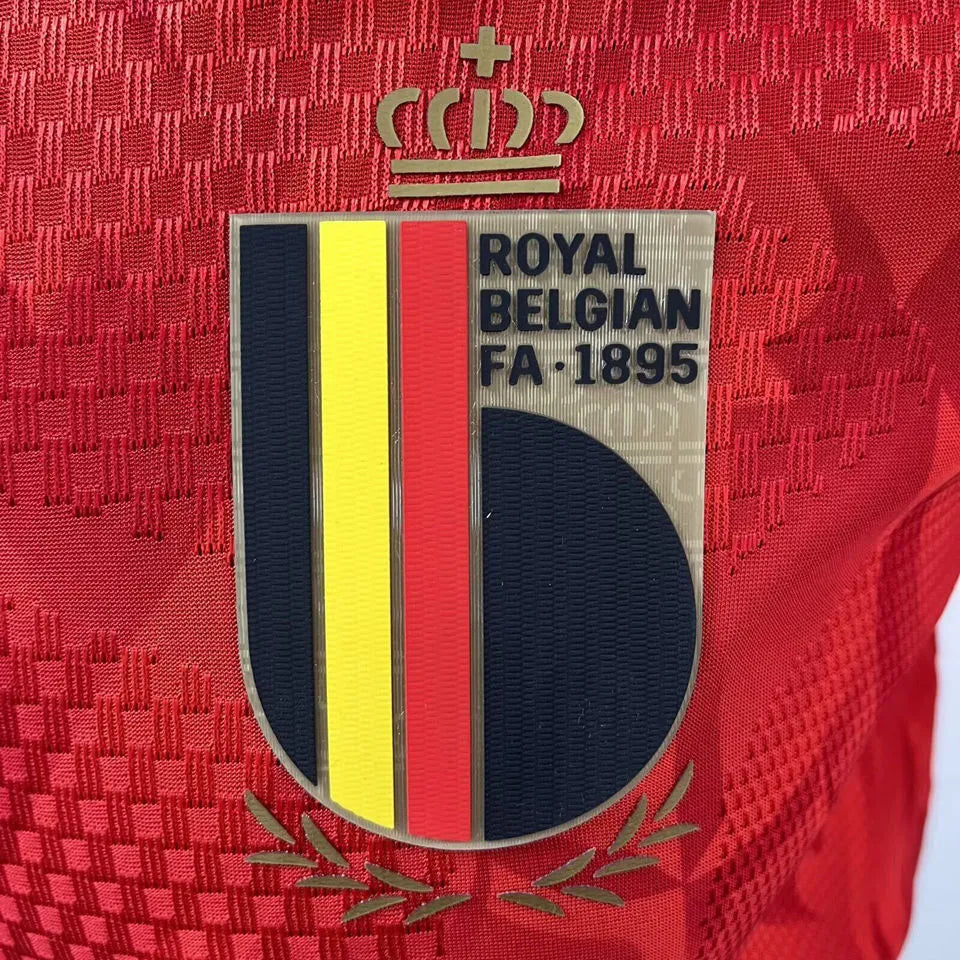 2026/27 Belgium Home Red Player Version Long Sleeve Soccer Jersey Detail 1