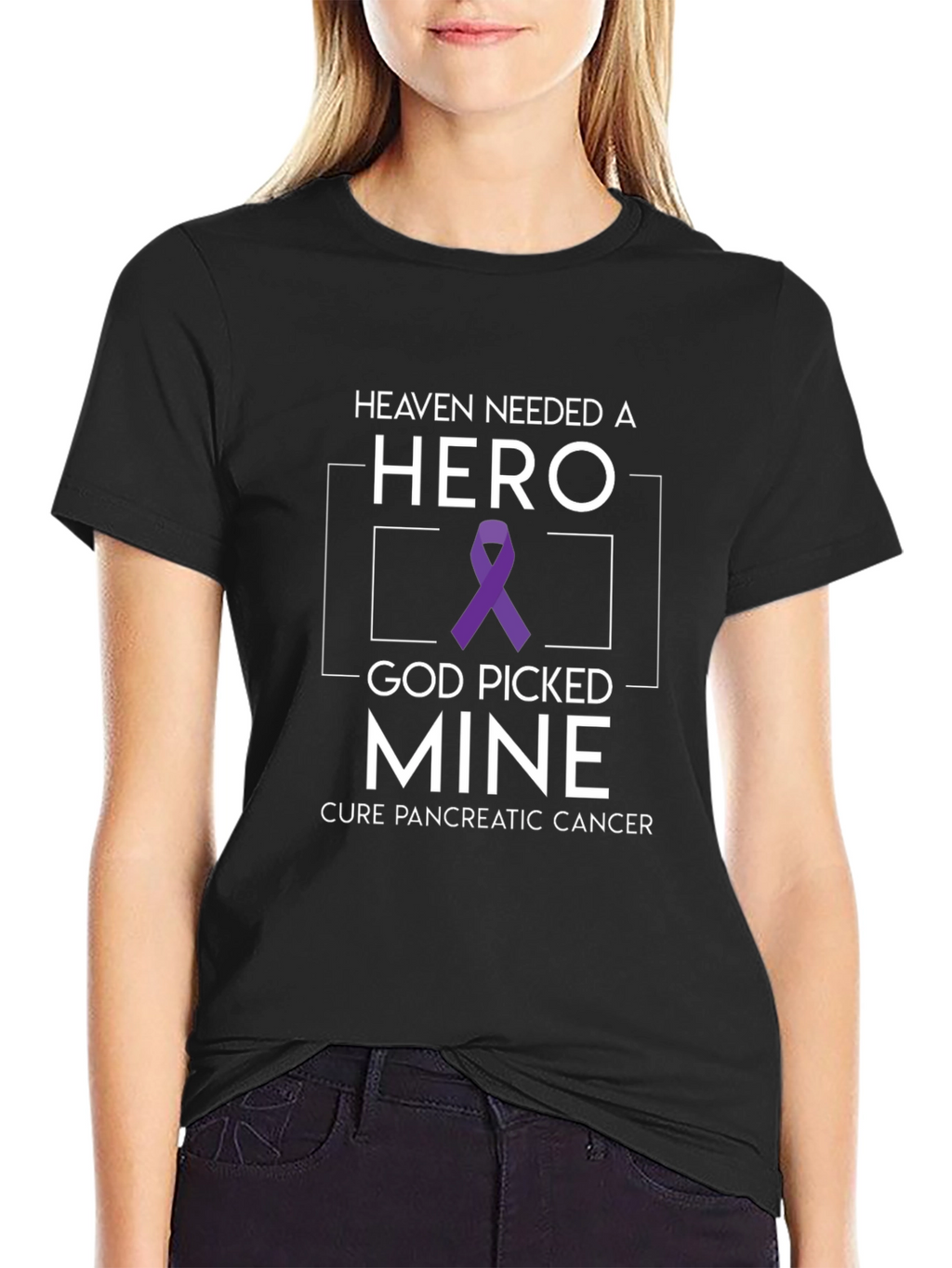 Pancreatic Cancer Awareness T-Shirt Heaven Needed a Hero