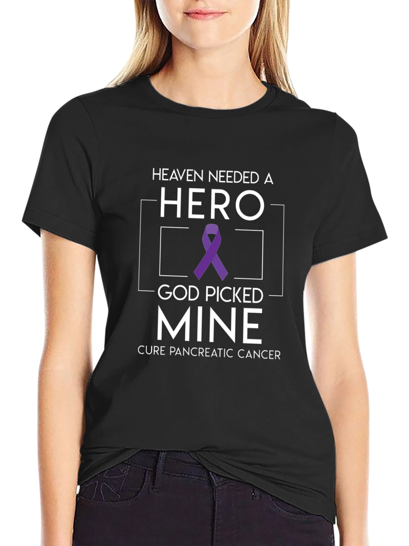 Pancreatic Cancer Awareness T-Shirt Heaven Needed a Hero