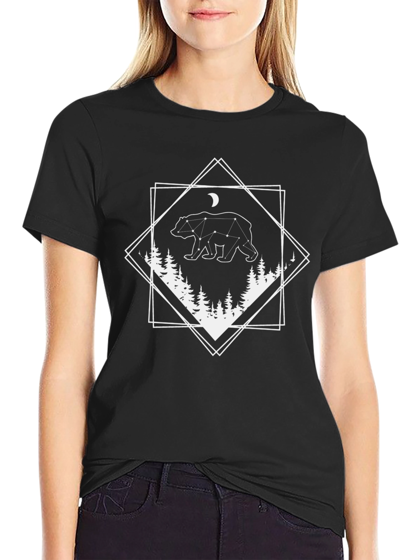 Geometric Bear Constellation Graphic Tee - Black
