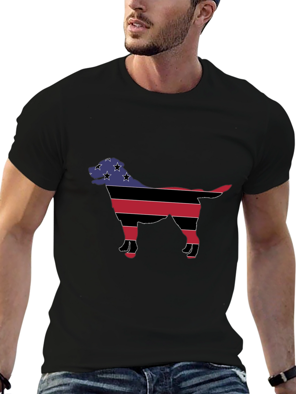Patriotic Dog Silhouette T-Shirt - Black