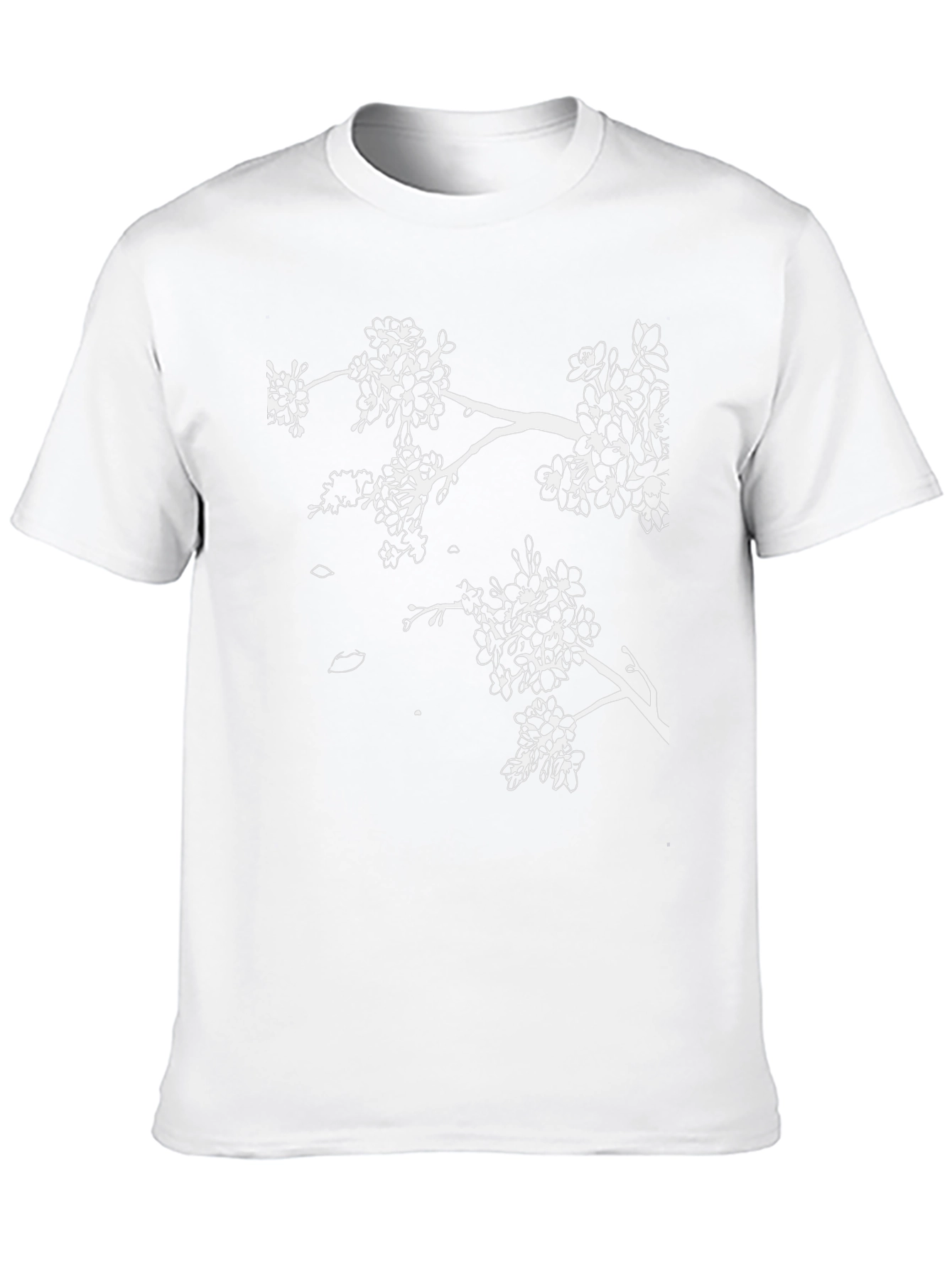 Black T-Shirt with White Cherry Blossom Branch Design