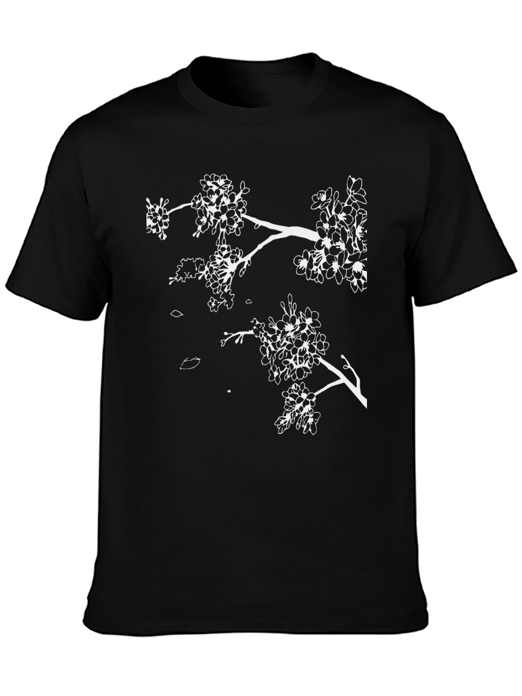 Black T-Shirt with White Cherry Blossom Branch Design